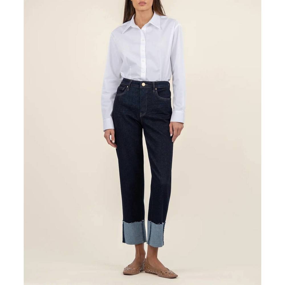 KUT FROM THE KLOTH fay high rise straight leg in kindled w/euro base wash